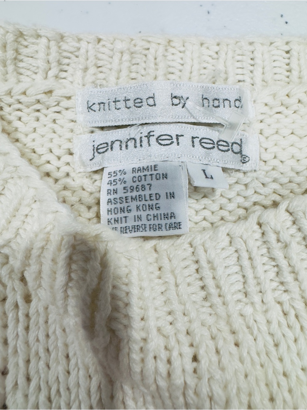 VTG Jennifer Reed Hand Knit Floral Embroidered Sweater Large Pastel Bobble NWT - Picture 7 of 10